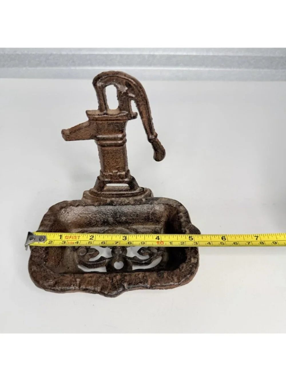 Cast Iron Water Pump Soap Dish Rustic Farmhouse Brown Footed Vintage Style